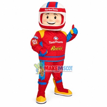 Great Racer In The Red Racing Suit Mascot Costume Great Racer In The Red Racing Suit Mascot Costume