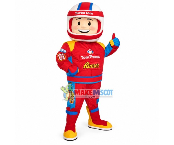 Great Racer In The Red Racing Suit Mascot Costume Great Racer In The Red Racing Suit Mascot Costume