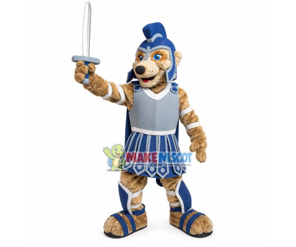 Combative Soldier Wolf Holding Weapon Mascot Costume Combative Soldier Wolf Holding Weapon Mascot Costume