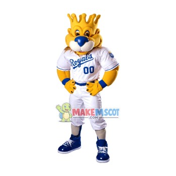 Sturdy Crown Lion Wearing Tight Outfit Mascot Costume Sturdy Crown Lion Wearing Tight Outfit Mascot Costume
