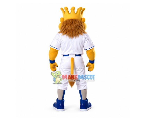 Sturdy Crown Lion Wearing Tight Outfit Mascot Costume Sturdy Crown Lion Wearing Tight Outfit Mascot Costume
