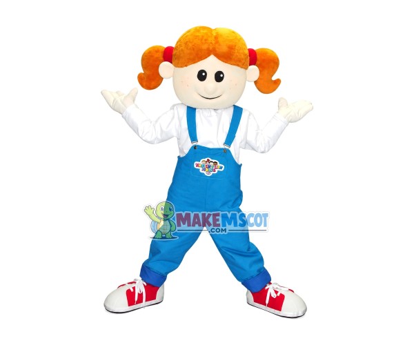 Energetic Kindergarten Little Girl With Pony Tails Mascot Costume Energetic Kindergarten Little Girl With Pony Tails Mascot Costume