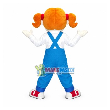 Energetic Kindergarten Little Girl With Pony Tails Mascot Costume Energetic Kindergarten Little Girl With Pony Tails Mascot Costume