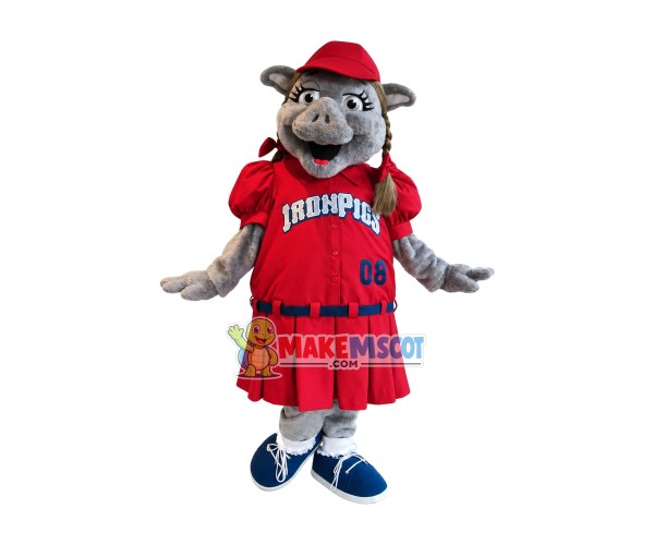 Girl Pig In The Red One-piece Pleated Skirt Mascot Costume Girl Pig In The Red One-piece Pleated Skirt Mascot Costume
