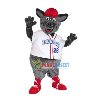 Grey Boy Pig In The Red Cap Mascot Costume Grey Boy Pig In The Red Cap Mascot Costume