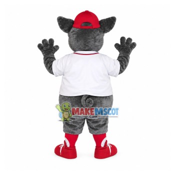 Grey Boy Pig In The Red Cap Mascot Costume Grey Boy Pig In The Red Cap Mascot Costume