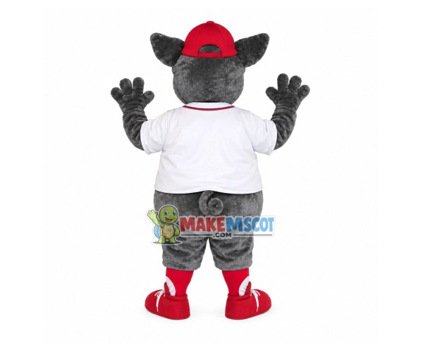 Grey Boy Pig In The Red Cap Mascot Costume
