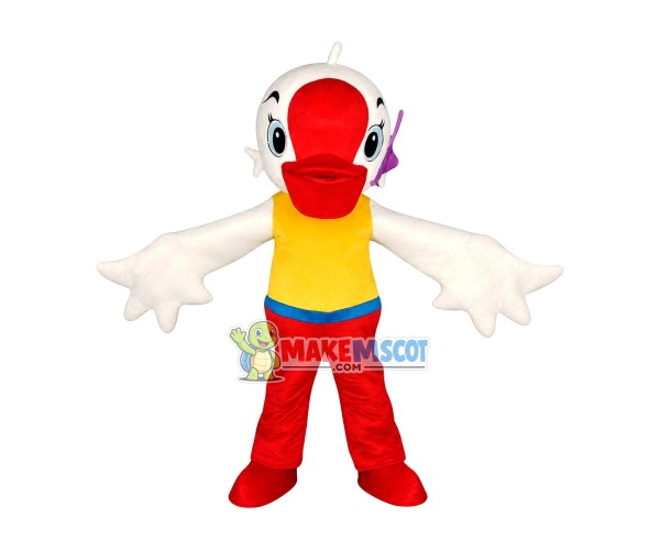 Stretching White Goose Mascot Costume Stretching White Goose Mascot Costume