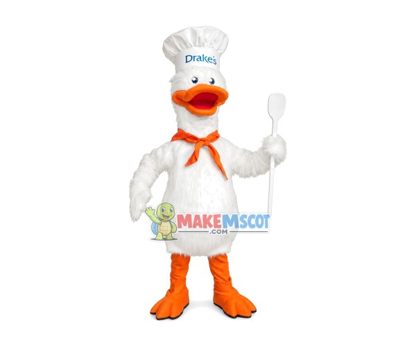 Chef Drake Holding Spoon Mascot Long Wool Costume Chef Drake Holding Spoon Mascot Long Wool Costume