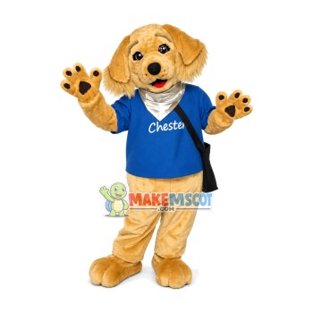 Youthful Brown Dog With Schoolbag Mascot Costume Youthful Brown Dog With Schoolbag Mascot Costume