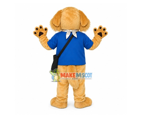 Youthful Brown Dog With Schoolbag Mascot Costume Youthful Brown Dog With Schoolbag Mascot Costume