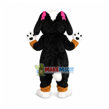Blue Eyed Furry Puppy With Pink Hairpins Mascot Costume Blue Eyed Furry Puppy With Pink Hairpins Mascot Costume