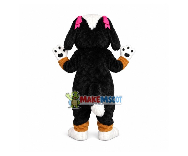 Blue Eyed Furry Puppy With Pink Hairpins Mascot Costume Blue Eyed Furry Puppy With Pink Hairpins Mascot Costume