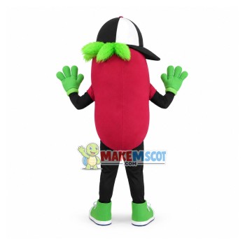 Cartoon Red Bean With Cap Mascot Costume Cartoon Red Bean With Cap Mascot Costume