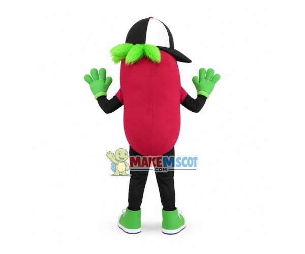 Cartoon Red Bean With Cap Mascot Costume Cartoon Red Bean With Cap Mascot Costume