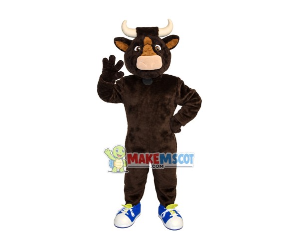 Sport Brown Bull In Place Mascot Costume