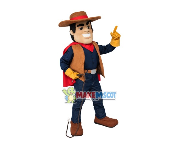 Western Cowboy Waving The Horse Whip Mascot Costume Western Cowboy Waving The Horse Whip Mascot Costume