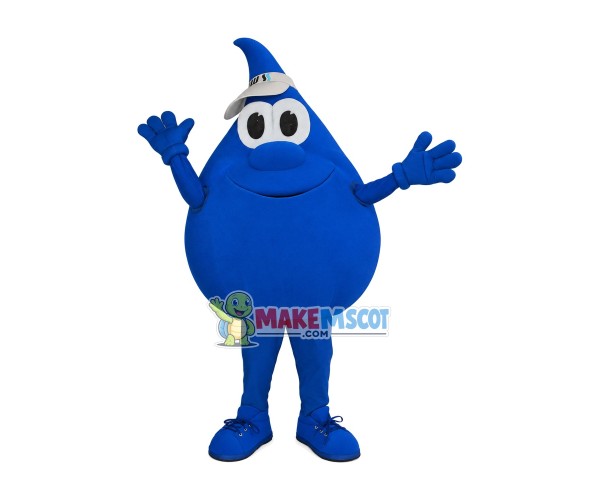 Blue Water Drop With Sun Hat Mascot Costume Blue Water Drop With Sun Hat Mascot Costume