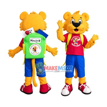 Little School Lion Carrying Package Mascot Costume Little School Lion Carrying Package Mascot Costume