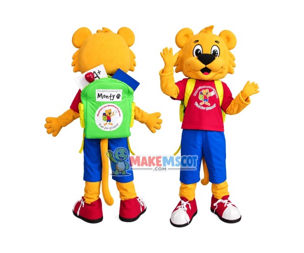 Little School Lion Carrying Package Mascot Costume Little School Lion Carrying Package Mascot Costume