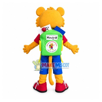 Little School Lion Carrying Package Mascot Costume Little School Lion Carrying Package Mascot Costume