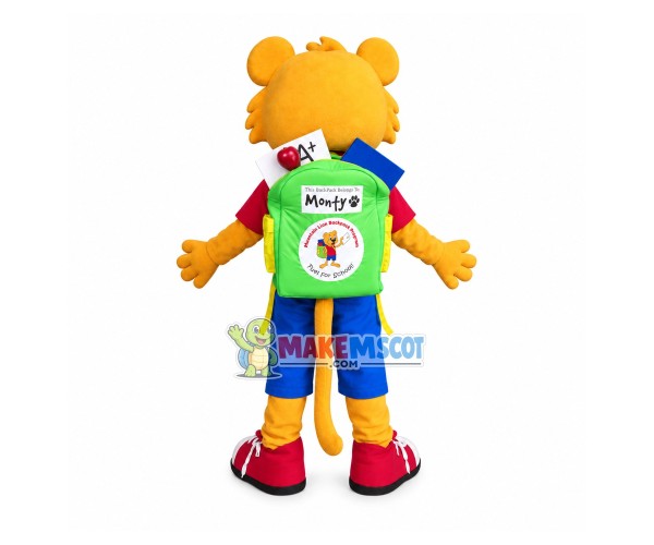 Little School Lion Carrying Package Mascot Costume Little School Lion Carrying Package Mascot Costume