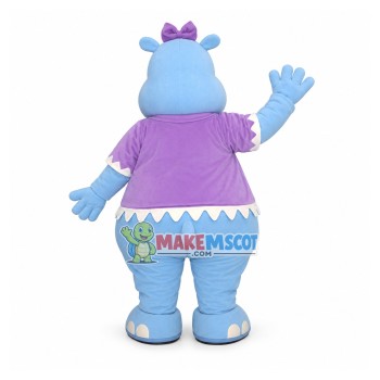 Shy Light Blue Hippo With Lace Shirt Mascot Costume Shy Light Blue Hippo With Lace Shirt Mascot Costume