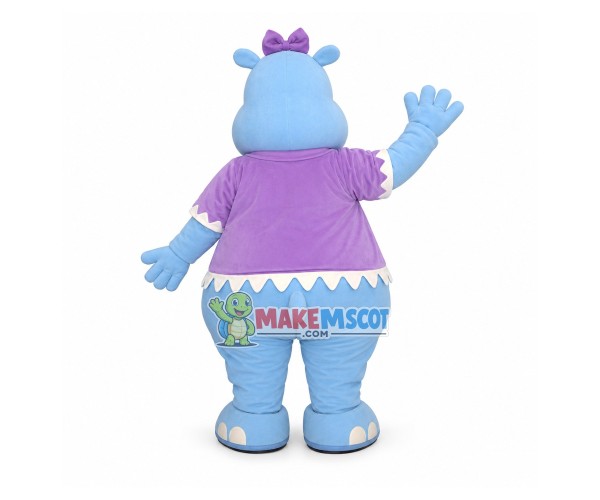 Shy Light Blue Hippo With Lace Shirt Mascot Costume Shy Light Blue Hippo With Lace Shirt Mascot Costume