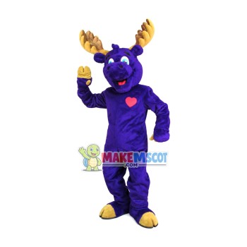 Happy Adult Moose With Red Love Mascot Costume Happy Adult Moose With Red Love Mascot Costume