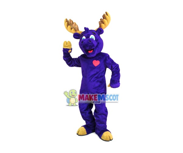 Happy Adult Moose With Red Love Mascot Costume Happy Adult Moose With Red Love Mascot Costume