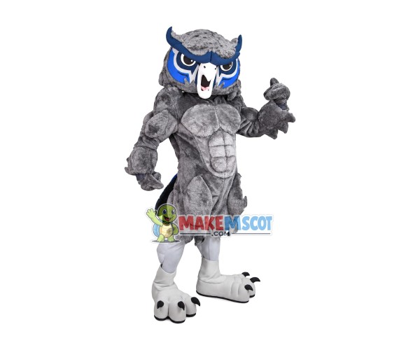Vigorous Gray Muscle Owl Mascot Adult Costume Vigorous Gray Muscle Owl Mascot Adult Costume