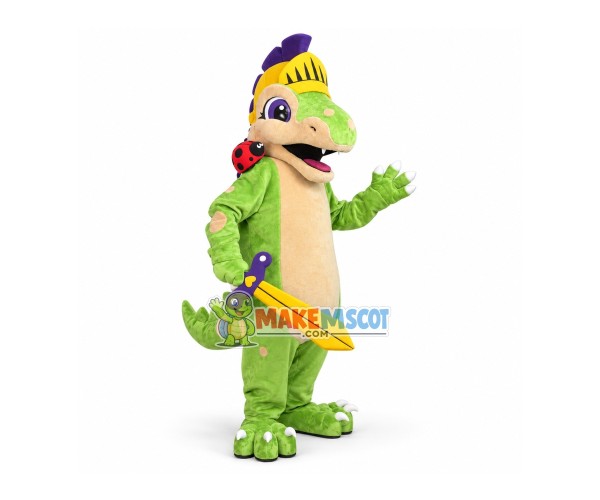 Sloppy Green Dinosaur Soldier Mascot Costume