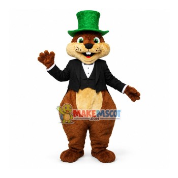 Gentleman Squirrel In The Green Top Hat Mascot Costume