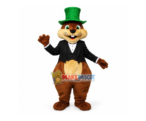 Gentleman Squirrel In The Green Top Hat Mascot Costume Gentleman Squirrel In The Green Top Hat Mascot Costume