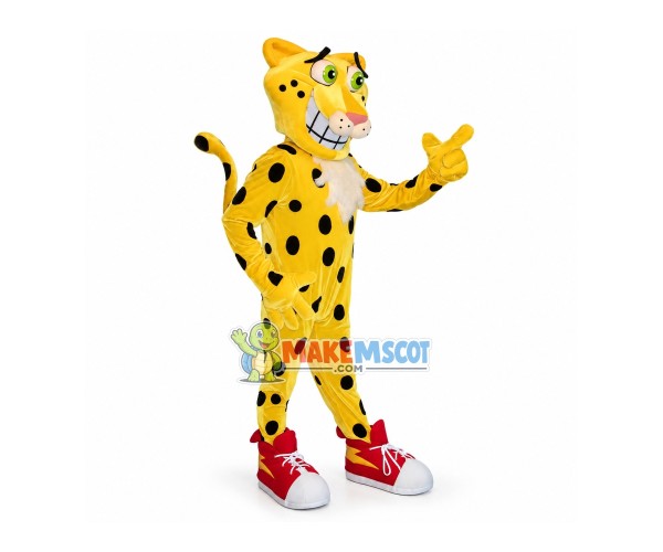 Complacent Sport Yellow Leopard Mascot Costume Complacent Sport Yellow Leopard Mascot Costume