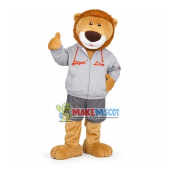 Leisurely Lion In The Hooded Jacket Mascot Costume Leisurely Lion In The Hooded Jacket Mascot Costume