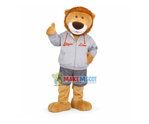 Leisurely Lion In The Hooded Jacket Mascot Costume Leisurely Lion In The Hooded Jacket Mascot Costume