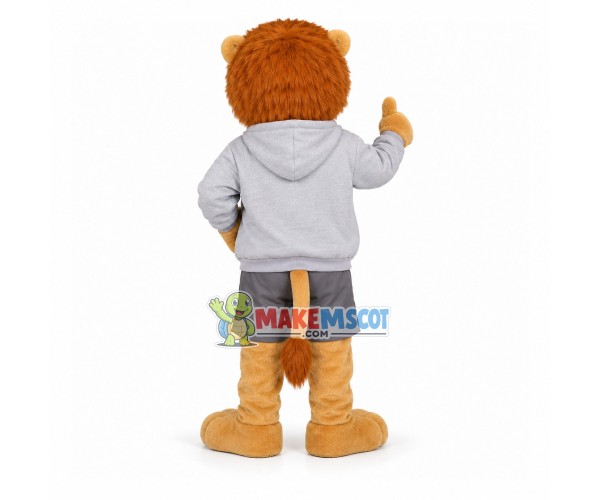 Leisurely Lion In The Hooded Jacket Mascot Costume Leisurely Lion In The Hooded Jacket Mascot Costume