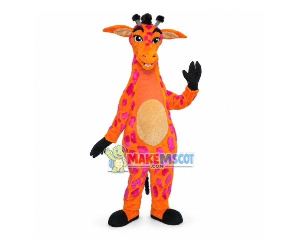 Tall Adult Giraffe With Pink Plaque Mascot Costume Tall Adult Giraffe With Pink Plaque Mascot Costume