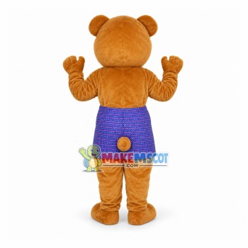 Mother Bear Mascot Costume With Purple Apron Mother Bear Mascot Costume With Purple Apron