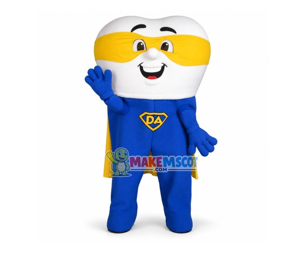 Tooth Superman With Blindfold Mascot Costume Tooth Superman With Blindfold Mascot Costume