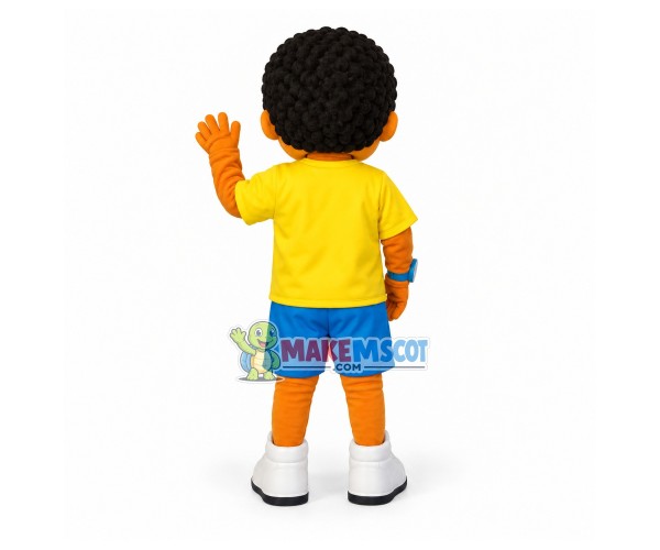 Curly Hair Sport Black Little Boy Mascot Costume