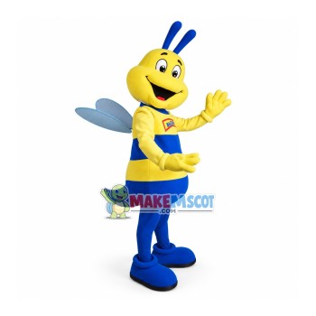 Lifesome Blue Bee With Happy Face Mascot Costume Lifesome Blue Bee With Happy Face Mascot Costume