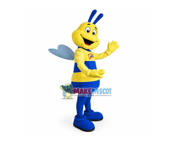 Lifesome Blue Bee With Happy Face Mascot Costume Lifesome Blue Bee With Happy Face Mascot Costume
