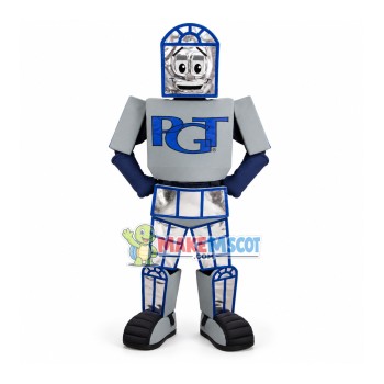Silver Technical Robot of Digital System Mascot Costume