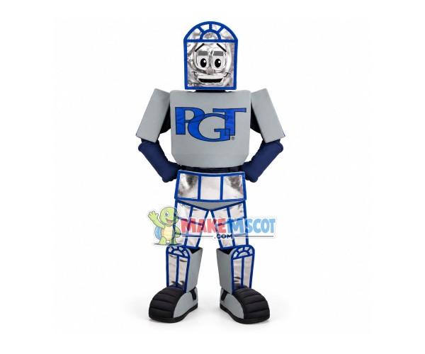 Silver Technical Robot of Digital System Mascot Costume
