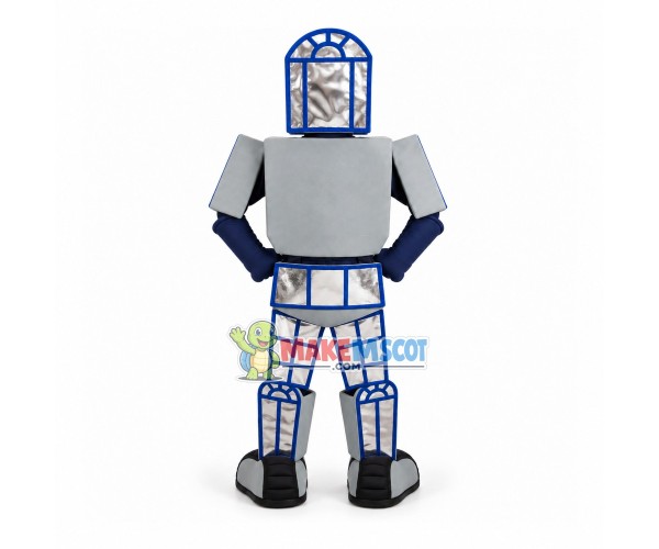Silver Technical Robot of Digital System Mascot Costume