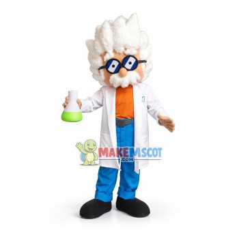 Gray-haired Scientist In The Laboratory Mascot Costume Gray-haired Scientist In The Laboratory Mascot Costume