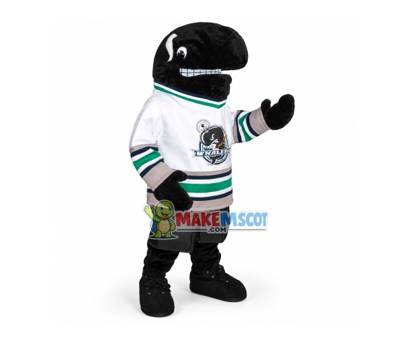 Black Whale With Angry Face Mascot Costume Black Whale With Angry Face Mascot Costume