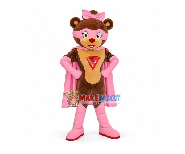 Superwoman Bear Wearing Pink Cloak Mascot Costume Superwoman Bear Wearing Pink Cloak Mascot Costume